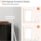 WAMPAT TV Stand Set with Charging Station and Drawers,85 inch Farmhouse Entertainment Center with Sliding Barn Door,Media TV Console with Storage Shelf for Living Room Bedroom，Dark Walnut and Black WAMPAT