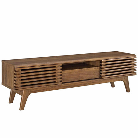 Modway Render Mid-Century Modern Low Profile 59 Inch TV Stand in Walnut Modway
