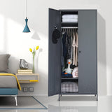 BESFUR Bedroom Armoires, Metal Wardrobe Armoire Closet with Hanging Rod, Adjustable Shelves, 20" D x 31.5" W x 74" H - Charcoal Grey BESFUR