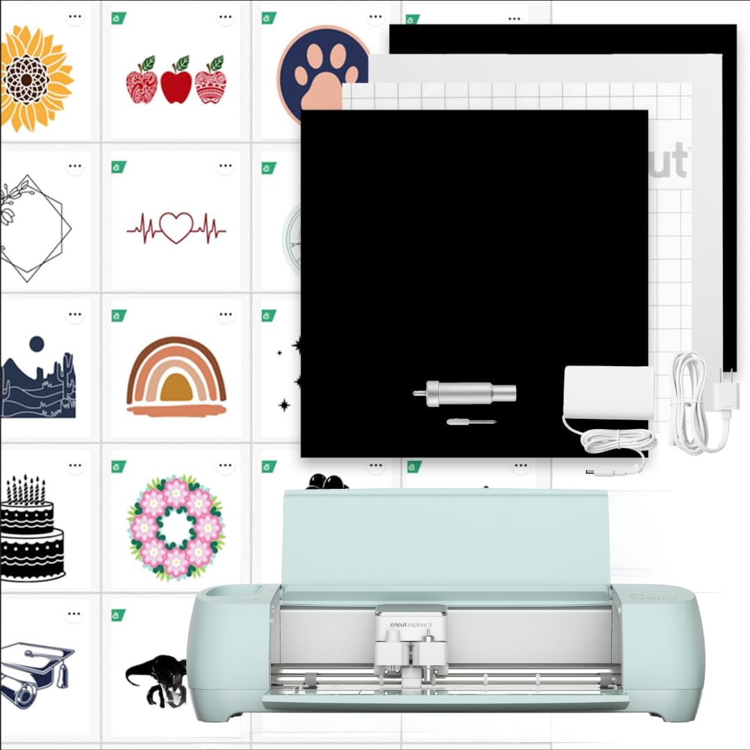 Cricut Explore 3 & Digital Content Library Bundle - Includes 30 images in Design Space App - 2X Faster DIY Cutting Machine for all Crafts, Cuts 100+ Materials Blue Cricut