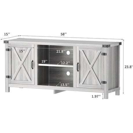 JUMMICO TV Stand for 65 Inch TV Farmhouse Entertainment Center with Double Barn Doors and Storage Cabinets, Console TV Table Media for Living Room, Bedroom (Grey, Without Fireplace) JUMMICO