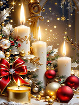 Mrnsiet Christmas Diamond Painting Kits for Adults, Christmas Candles Diamond Art for Beginners, 5D Round Full Drill Winter Diamond Painting Gem Art Kits for Home Wall Decor 12x16inch Mrnsiet