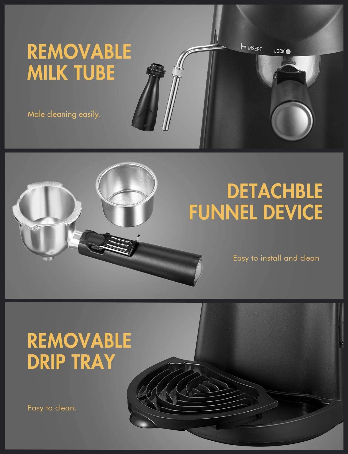 Yabano Espresso Machine, 3.5Bar Espresso Coffee Maker, Espresso and Cappuccino Machine with Milk Frother, Espresso Maker with Steamer Yabano