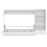 SOFTSEA Queen Horizontal Murphy Bed with Desk, Foldable Wall Bed Frame with Storage Drawers, Shelves & Movable Cabinets, Space-Saving Hideaway Murphy Bed for Small Space, White SOFTSEA