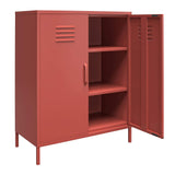 REALROOMS Shadwick 2 Door Metal Locker Style Accent Storage Cabinet, Terracotta REALROOMS
