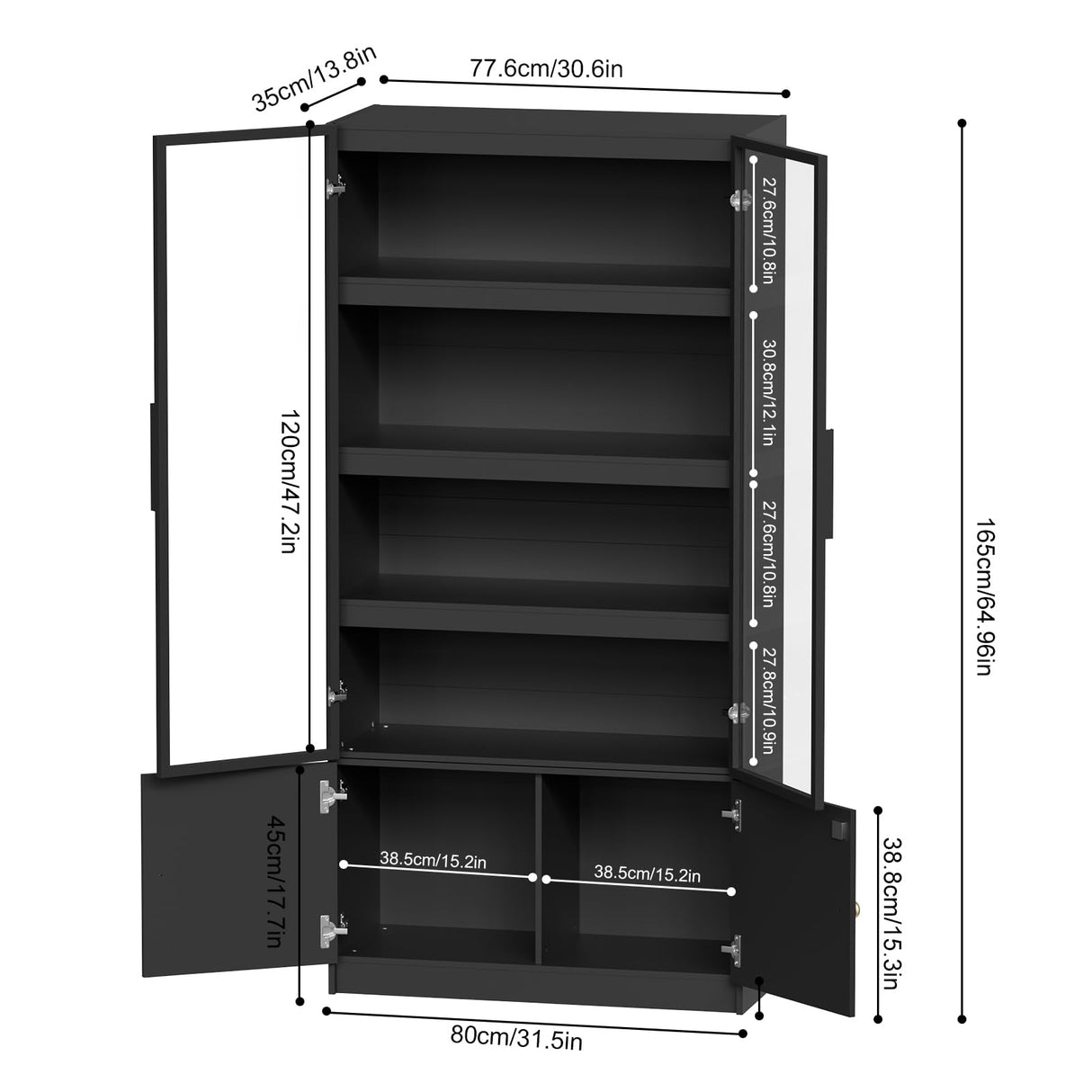 PAKASEPT Display Cabinet with 3 Color Light, 5 Tier Display Case with Glass Doors, 65" Curio Cabinets Display Shelf for Collectibles, Bookcase Bookshelf Display Case Cabinet for Bedroom, Living Room PAKASEPT