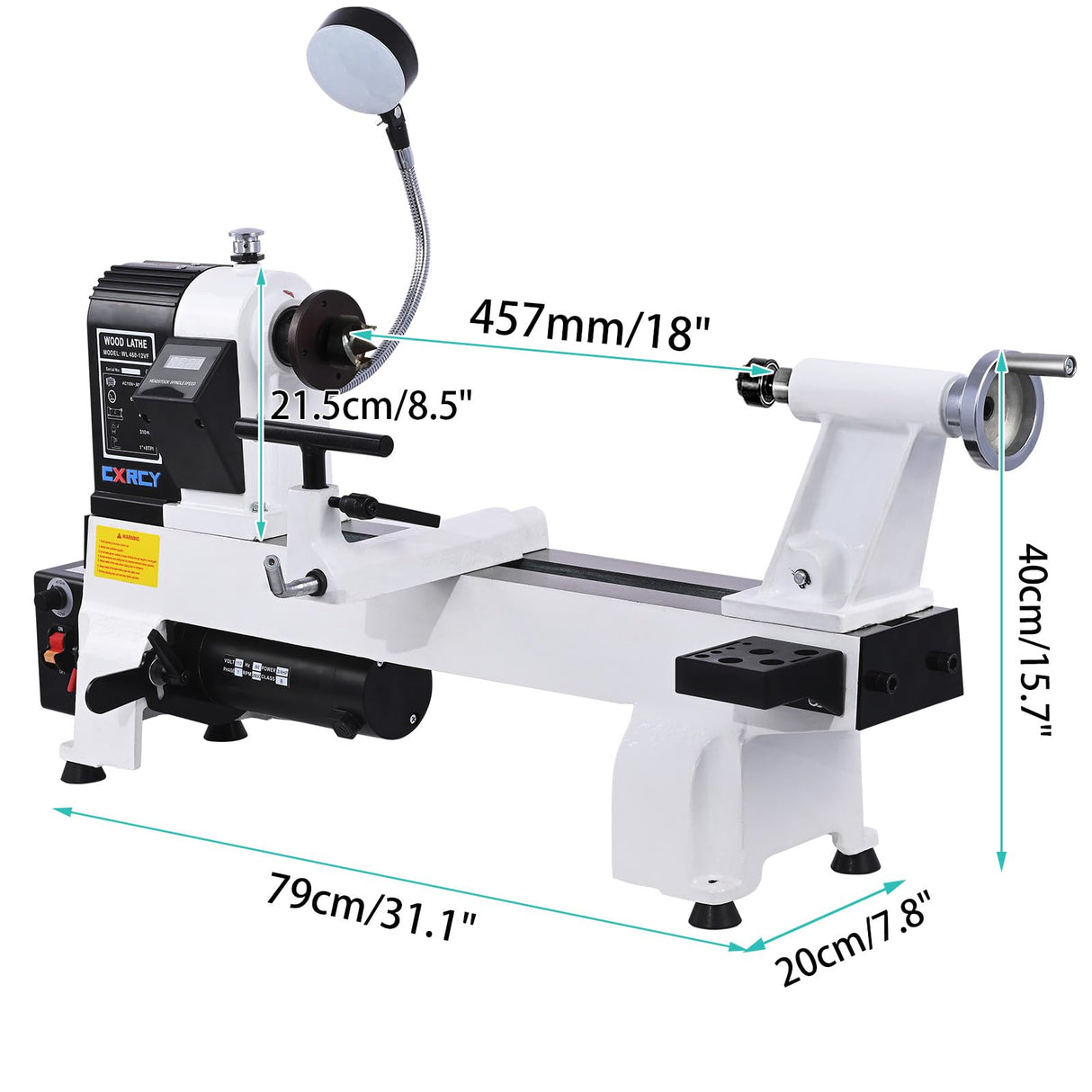 CXRCY 12" x 18" Wood Lathe, Powerful Benchtop Wood Lathe Machine 3/4 HP Infinitely Variable Speed 650-3800 RPM with Lathe Belt & Goggle for Woodworking, Woodturning (Model:WL460-12VF) CXRCY