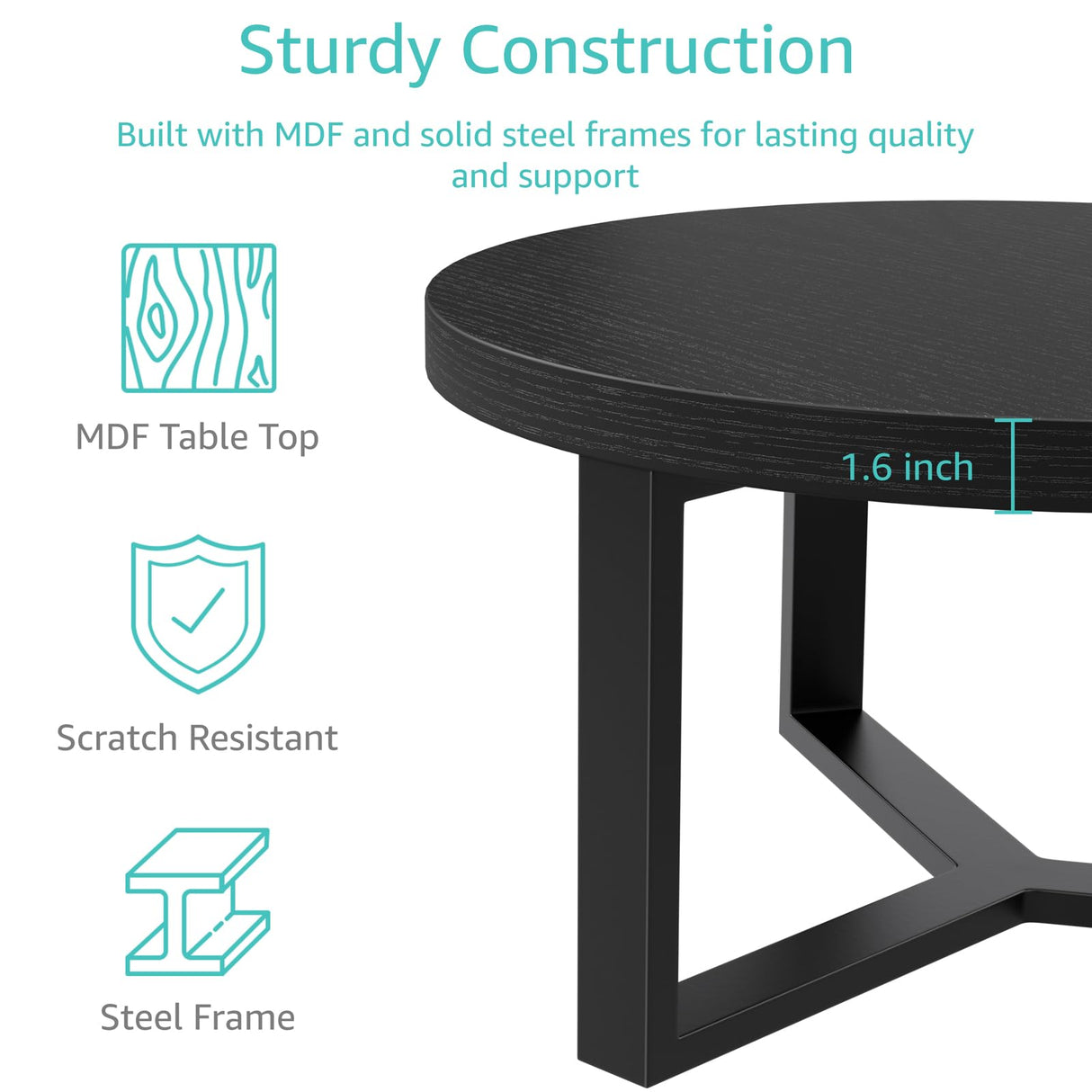 IGERI Round Coffee Table with Stools Underneath - 30 Inch Small Modern Tables Set with 3 Chairs Ottomans Seating Seats Black Wood IGERI