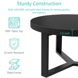 IGERI Round Coffee Table with Stools Underneath - 30 Inch Small Modern Tables Set with 3 Chairs Ottomans Seating Seats Black Wood IGERI