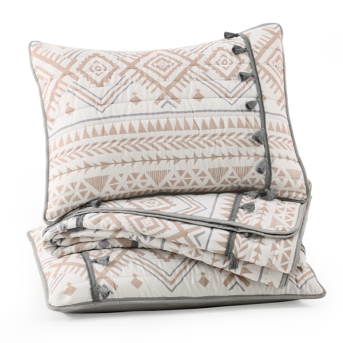 HORIMOTE HOME Boho Style Beige King Quilt Set with Tassle, Soft and Lightweight Bedspread for All Season, Full Size Bed Coverlet with 2 Matching Pillow Shams (3 Piece) HORIMOTE HOME