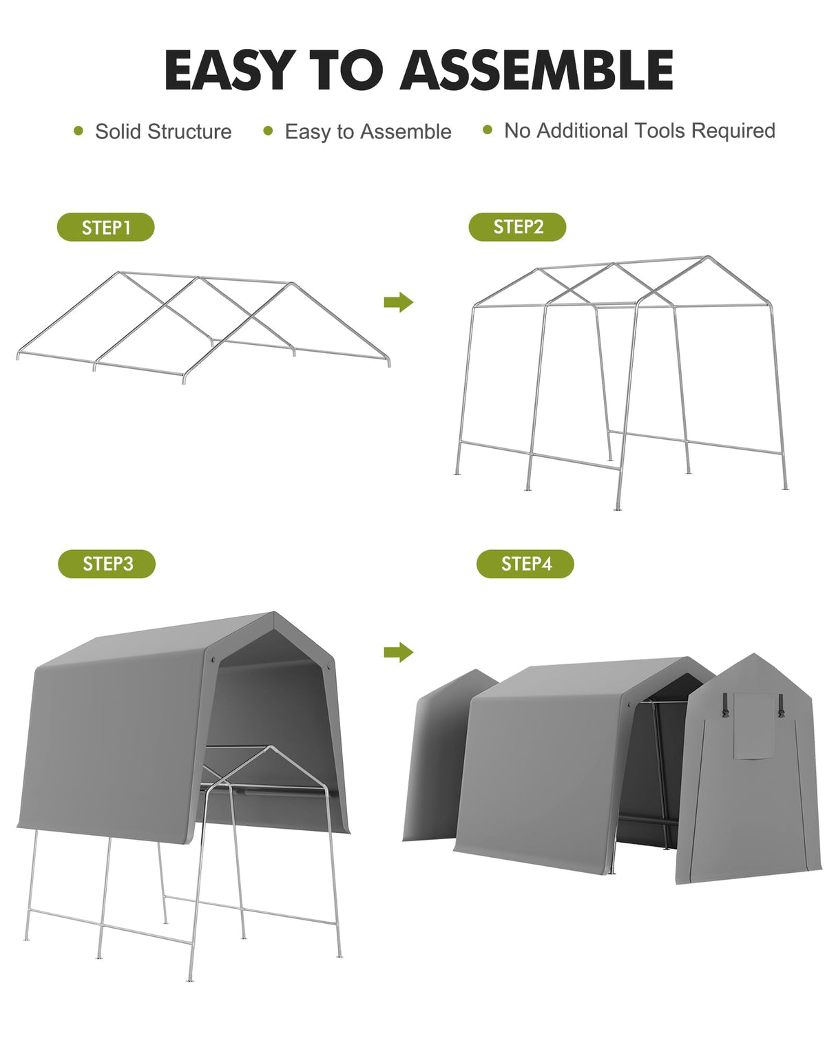 7 x 10 ft Portable Carport, Storage Shed with Heavy Duty Waterproof Tarp & 2 Roll-Up Zipper Doors, Ideal Tent for Motorcycles, Bikes, Garden Tools, and Firewood Hipicute