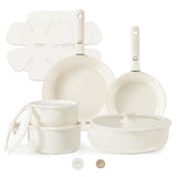 CAROTE 15pcs Ceramic Cookware Set, Pots and Pans Set Non Stick, Induction Kitchen Cookware Sets, Non Stick RV Cookware Set with Detachable Handle, Dishwasher/Oven Safe Cookware Set, Cream White CAROTE