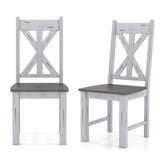 Giantex Retro Wooden Dining Chairs Set of 2, Farmhouse Kitchen Chairs w/Rubber Wood Frame, Elegant Hollowed Backrest, Armless Dining Room Chairs, Rustic Side Chairs for Restaurant, Living Room, Grey Giantex