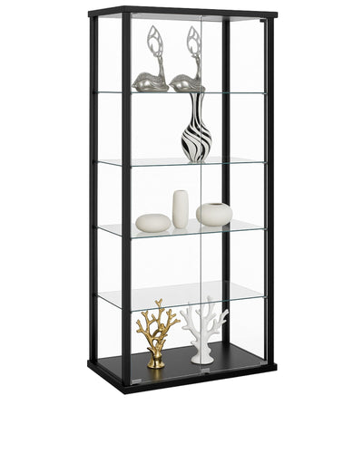 Glass Display Case - Modern Curio Cabinets with Glass Doors & Five Shelves, 64.25'' Tall, Black Frame, Curio Display Cabinet for Collectibles, Living Room, Dining Room, or Office
