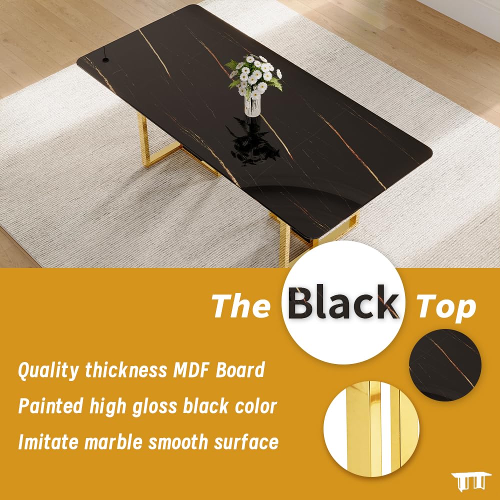 MEMUY 79" Black Dining Table Set for 10,Large Dining Room Table Top with Golden Metal Legs, Glossy Black Kitchen Room Table Set for 10-12 Person,Dining Room Table with 10 Black Golden Chairs MEMUY