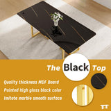 MEMUY 79" Black Dining Table Set for 10,Large Dining Room Table Top with Golden Metal Legs, Glossy Black Kitchen Room Table Set for 10-12 Person,Dining Room Table with 10 Black Golden Chairs MEMUY