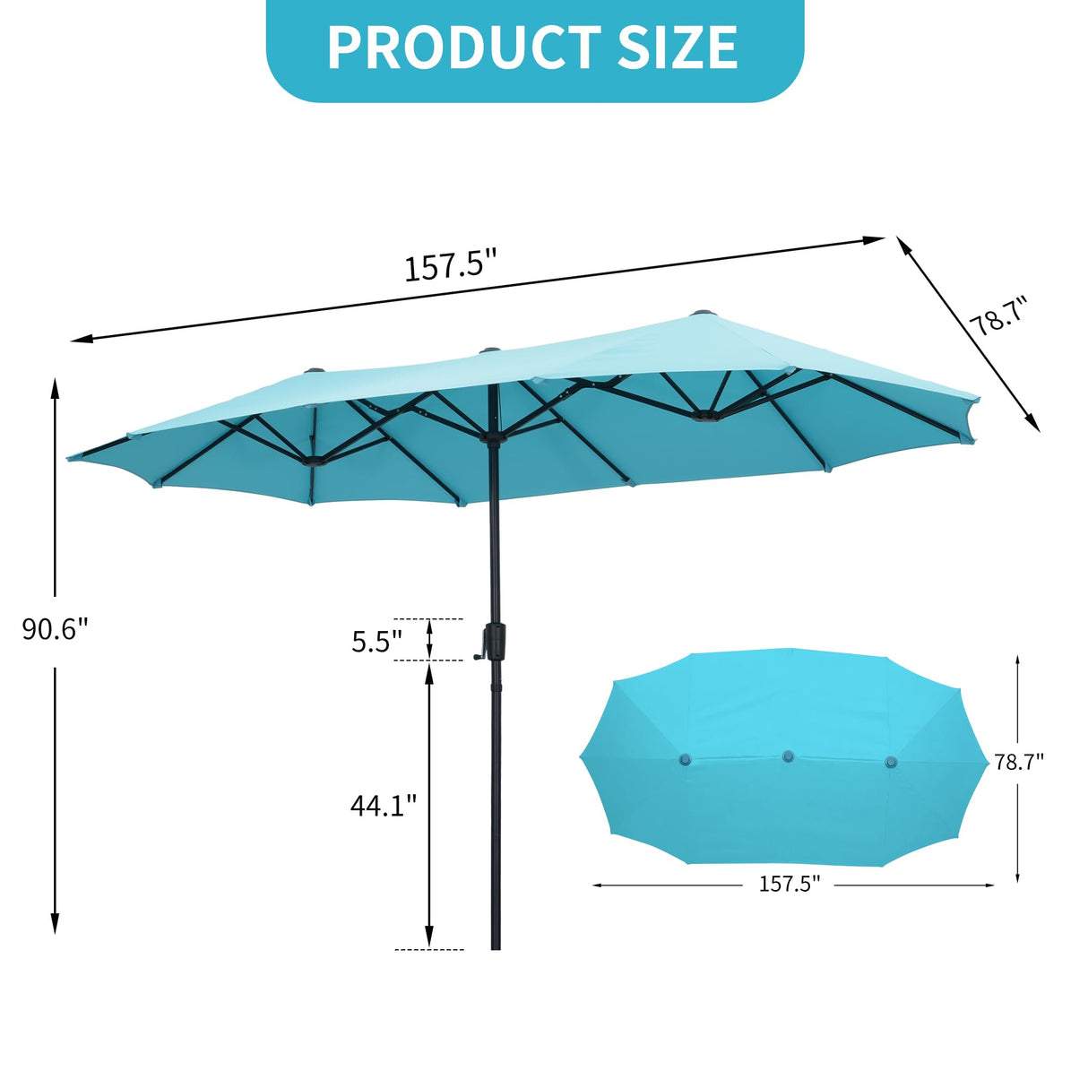 OVASTLKUY 13Ft Patio Umbrella Outdoor Double-Sided Market Extra Large Umbrella Outdoor Patio w/Easy Crank for Yard, Poolside, Deck, Blue OVASTLKUY