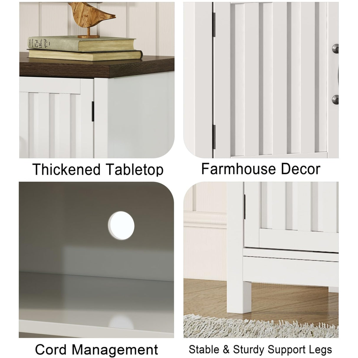 ChooChoo Farmhouse TV Stand, Wood Fluted Door Entertainment Center with Storage Cabinets and Open Shelves, Rustic Media Console up to 55 inches for Living Room, Bedroom, White ChooChoo