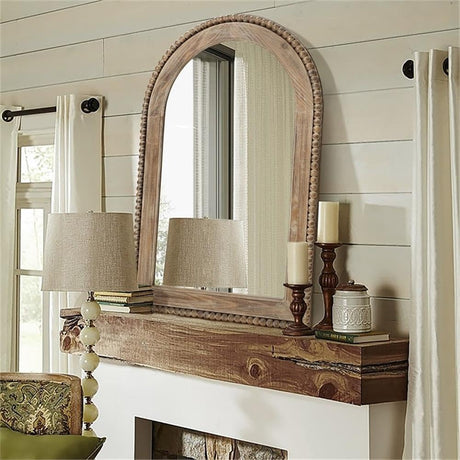 LuxenHome Traditional Arch Wall Mirror, Wood Framed Arch Window Wall Mirror, Farmhouse Decor, Decorative Wooden Mirror, Accent Entryway Wall Mirror, Wall Mounted Mirror Living Room Wall Decor LuxenHöme
