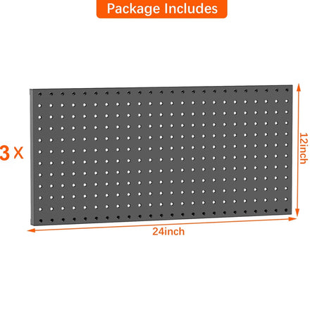 TORACK 3 PCS Metal Pegboard Panels for Wall Garage Utility Tools Storage Pegboard for Workbench, Shop, Modular Peg Board Tool Organizer Boards(Pack of 3, Black) TORACK