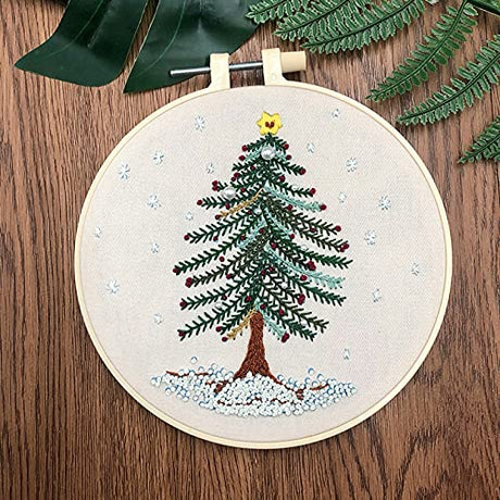 Plancholo Christmas Embroidery Kit for Beginners Cross Stitch Kits DIY Stamped Embroidery Starters Set with Pattern Instructions Embroidery Hoop and Color Threads(Christmas Tree Snowflake) Plancholo