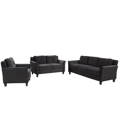 3 Pieses Modern Sofa Sets Polyester Blend Tufted Back Sofa&Couch Include 3 Seaters Couch, Loveseat and Armchair with Ergonomically Curved Armrests for Home Apartment Office Living Room Furniture Sets