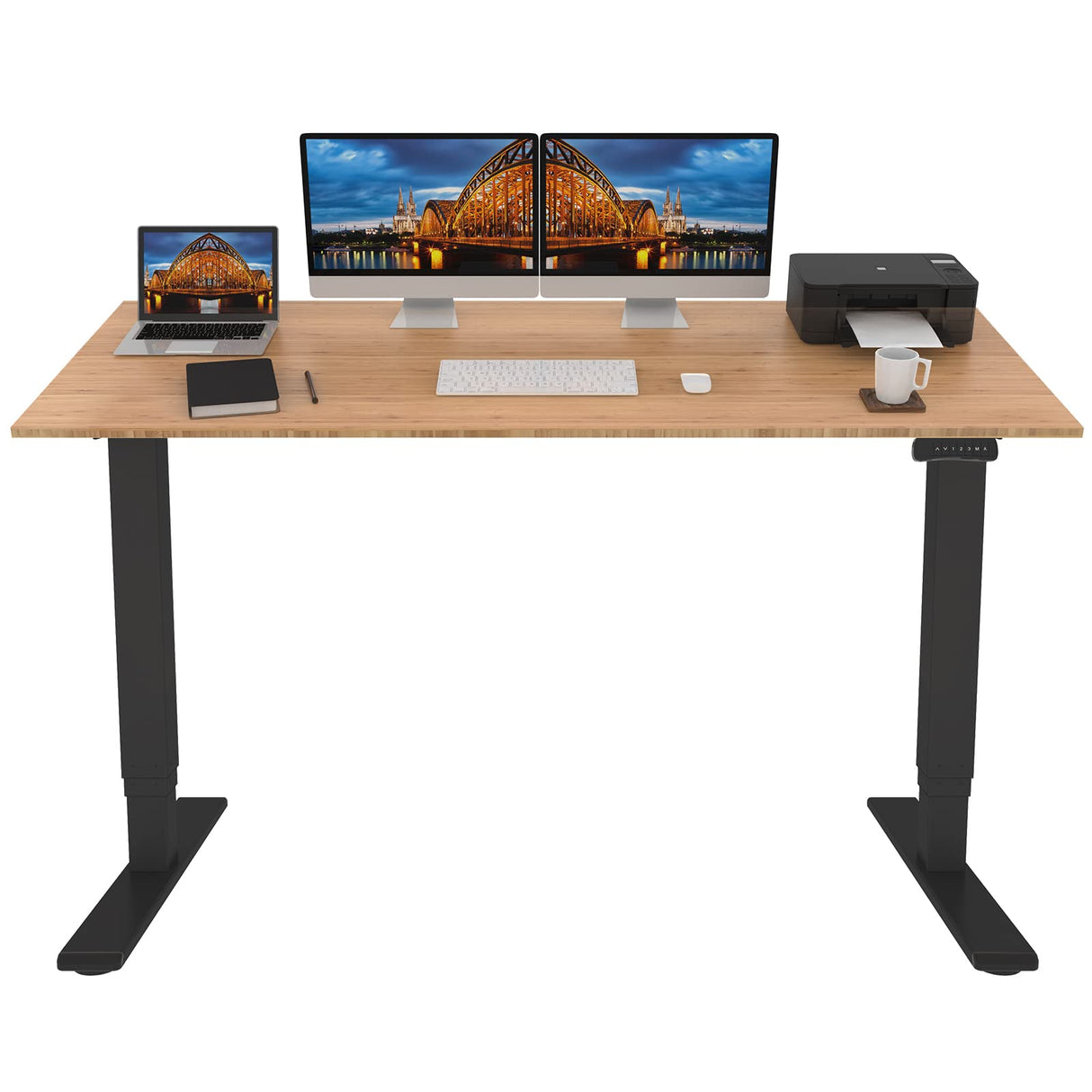 FLEXISPOT Pro Bamboo 3 Stages Dual Motor Electric Standing Desk 72x30 Inch Whole-Piece Board Height Adjustable Desk Electric Stand Up Desk Sit Stand Desk(Black Frame + Bamboo Desktop) FLEXISPOT