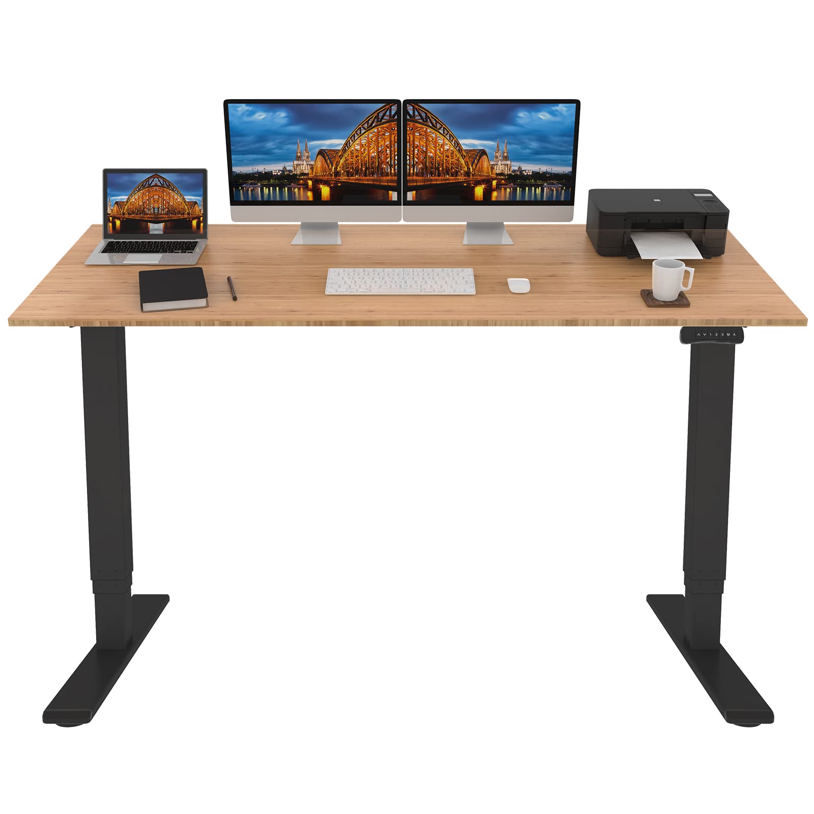 FLEXISPOT Pro Bamboo 3 Stages Dual Motor Electric Standing Desk 72x30 Inch Whole-Piece Board Height Adjustable Desk Electric Stand Up Desk Sit Stand Desk(Black Frame + Bamboo Desktop) - WoodArtSupply