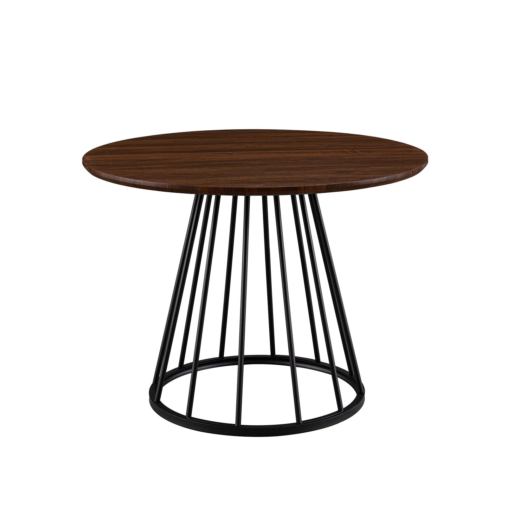 Walker Edison Vivv Modern Round Dining Table with Metal Base, 40 Inch, Dark Walnut/Black - WoodArtSupply