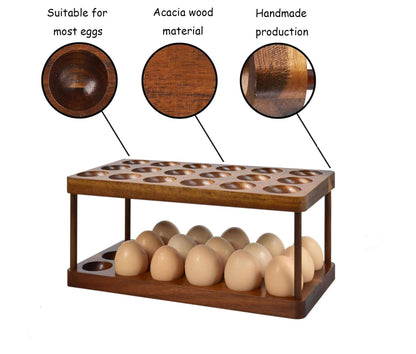 Acacia Wooden Double Layer Egg Holder, 36 Capacity Farmhouse Kitchen 2 Tier Fresh Egg Storage Rack Basket, Deviled Egg Plates Egg Tray Organizer for Countertop - WoodArtSupply