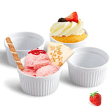 Cinf White 14 oz Set of 4 Souffle Dishes Ramekins Oven Microwave Safe Bowls Creme Brulee Set Sauce Cups for Baking Cooking Dessert Porcelain Pudding Cups Cinf