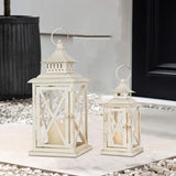 Lanterns Decorative Outdoor&Indoor, Set of 2 (14"&10") Beige Metal Lantern Decor with Glass, Candle Holder for Porch, Patio, Garden, Balcony, Wedding, Table Centerpiece NEEDOMO