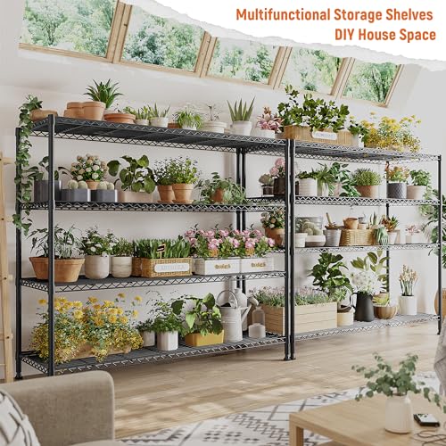 REIBII Storage Shelves 45.3''W Wire Shelving Unit 4 Tier Metal Shelves for Storage Rack Metal Shelving for Pantry Shelves Kitchen Steel Shelving, 45.3''W*63''H*17.7" D REIBII