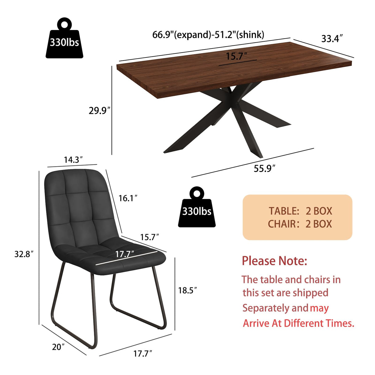 ZckyCine 7-Piece Dining Table Set with 51"-67" Extendable Walnut Wood Table and 6 PU Leather Chairs, Modern Rectangular Kitchen Table Set with Metal Legs, Seats 6, Easy Assembly ZckyCine