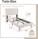 AGARTT Upholstered Platform Bed Frame Twin Size with Headboard and Footboard/Wooden Slats Support/No Box Spring Needed/Easy Assembly,Beige Velvet AGARTT