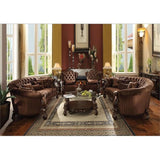 Acme Versailles Sofa with 5 Pillows in Brown Velvet and Cherry Oak Acme