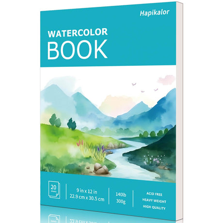 Hapikalor Watercolor Paper Pad, 9"x12" Water Color Paper, 140lb/300gsm Artist Painting Drawing Paper Book, Art Supplies for Adults Kids, Watercolors, Watercolor Paint Set, Sketchbook, Journal, Teal Hapikalor