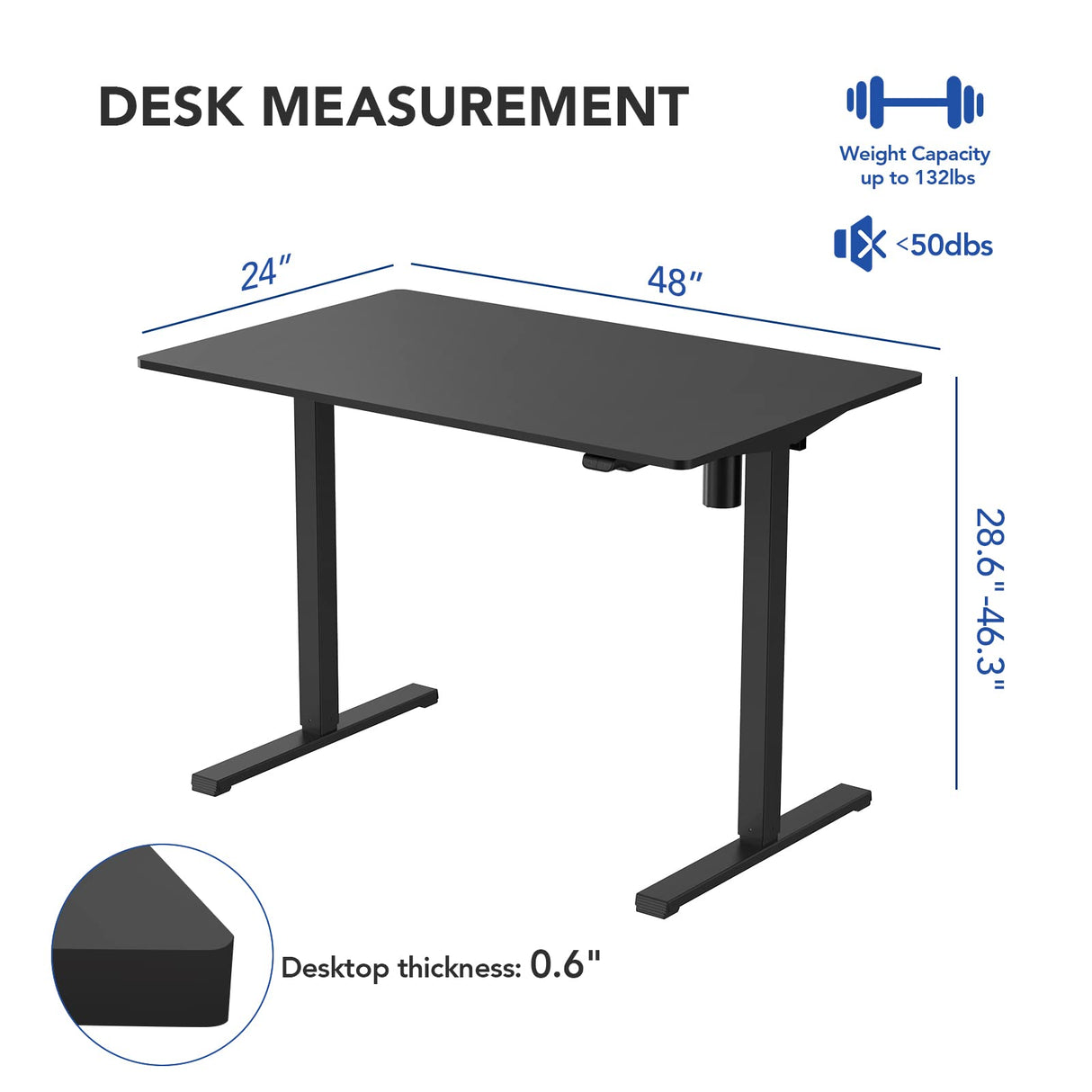 FLEXISPOT Standing Desk, Electric Height Adjustable Desk 48 x 24 Inches Sit Stand Desk Home Office Desk Whole-Piece Desk Board (Black Frame + 48 in Black Top) FLEXISPOT