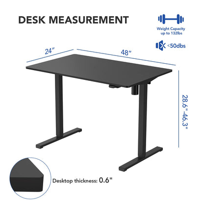 FLEXISPOT Standing Desk, Electric Height Adjustable Desk 48 x 24 Inches Sit Stand Desk Home Office Desk Whole-Piece Desk Board (Black Frame + 48 in Black Top) - WoodArtSupply