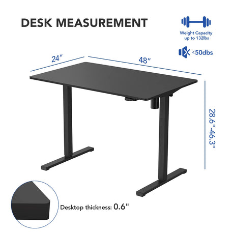 FLEXISPOT Standing Desk, Electric Height Adjustable Desk 48 x 24 Inches Sit Stand Desk Home Office Desk Whole-Piece Desk Board (Black Frame + 48 in Black Top) FLEXISPOT