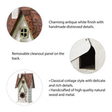 Glitzhome 12" H Washed White Distressed Solid Wood Cottage Birdhouse Hanging Bird House for Outdoors Glitzhome