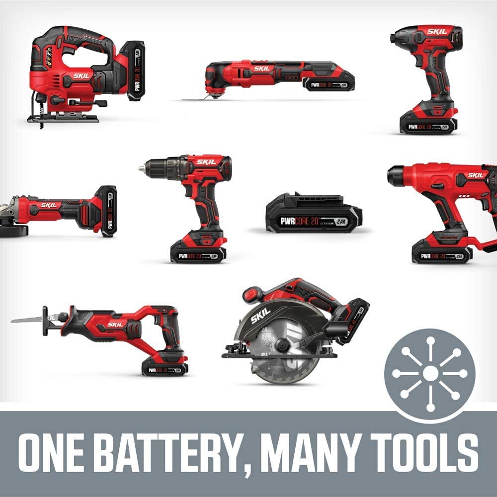 Skil 20V 7/8 Inch Stroke Length Jigsaw, Includes 2.0Ah PWRCore 20 Lithium Battery and Charger - JS8203-10 EGO POWER+