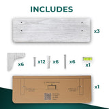 Real Wood Rustic White Farmhouse Wall Shelves - 17 inch (3 Pack) - Easy to Install, Template and Video Included - White Washed Floating Shelves, Antique Floating Shelves Willowy