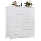 OLIXIS Dresser for Bedroom, 8 Storage Drawers, Tall Large Fabric Storage Tower Organizer, Chest of Drawers with Metal Frame Wooden Top for Nursery, Closet, Living Room, Entryway, Classic White OLIXIS
