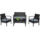 COSTWAY 4PCS Patio Rattan Furniture Set, Outdoor Wicker Conversation Set with Tempered Glass Coffee Table, Seat Cushions, Ideal for Poolside Balcony Porch Backyard COSTWAY