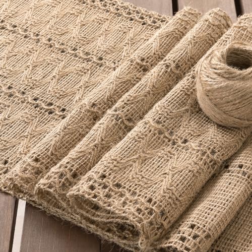 Socomi Boho Table Runner Easter Spring Farmhouse Burlap Jute Bamboo Rustic Dining Kitchen Centerpiece Decor Small Macrame Woven Coffee Table Runner for Dresser Scarf Home Decor 12x36 inch Socomi