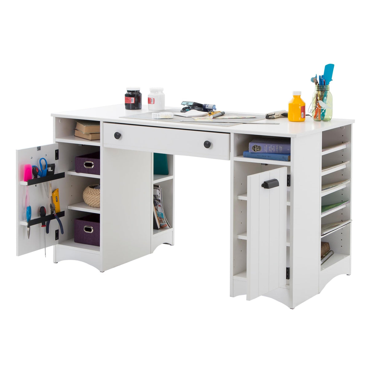 South Shore Artwork Craft Table with Storage, Pure White South Shore