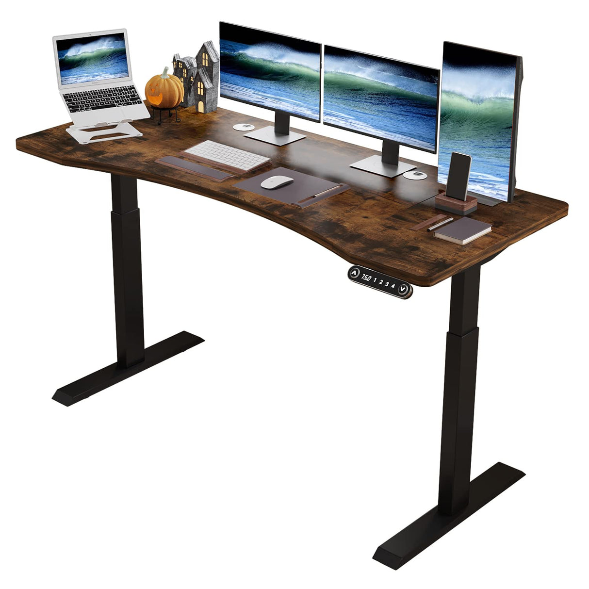 BUNOEM Dual Motor 63x30 Height Adjustable Electric Standing Desk,Height Stand Up Computer Desk,Sit and Stand Home Office Desk with Splice Board,(Rustic Brown Top, Black Frame) BUNOEM