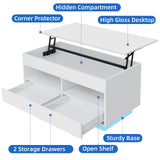 HOMMPA Lift Top Coffee Table with Storage LED Coffee Table Morden High Gloss Black Living Room 4 Tiers Modern Tea Table with Storage Center Tables Hidden Compartment & 2 Open Shelve & 2 Drawers HOMMPA