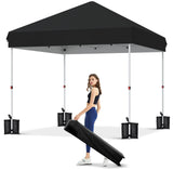 10x10 Pop Up Canopy with Humanization One Button Push Setup - Heavy Duty Outdoor Canopy Tent with Portable Roller Bag - 3 Adjustable Height, 4 Weight Bags, 8 Stakes & 4 Guy Ropes Included, Black GarveeLife